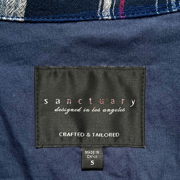 Sanctuary Navy Blue Plaid Tie Waist Long Sleeve Buttondown Shacket Jacket Top S - Picture 9 of 10